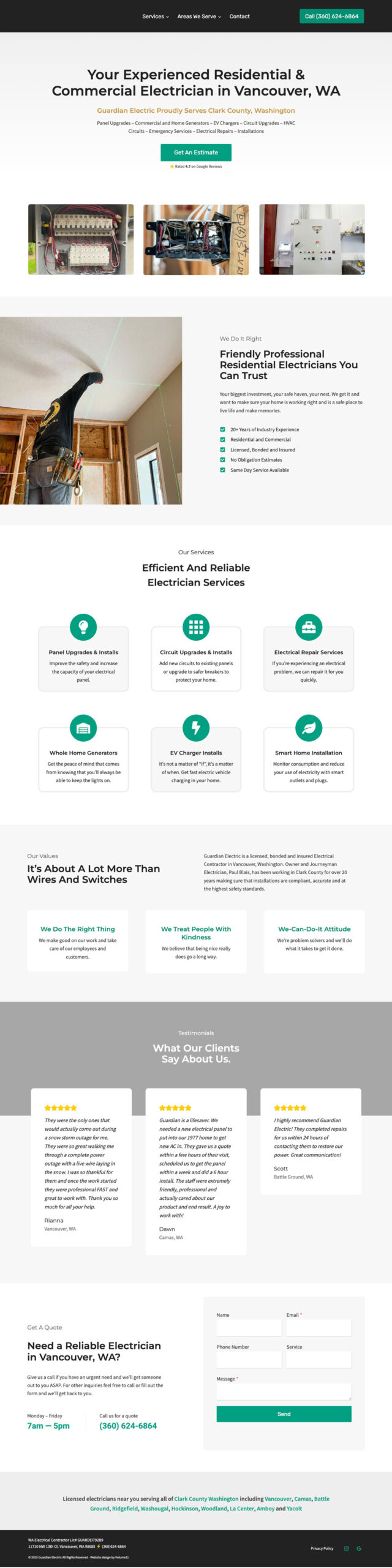 Full-page view of the Guardian Electric website