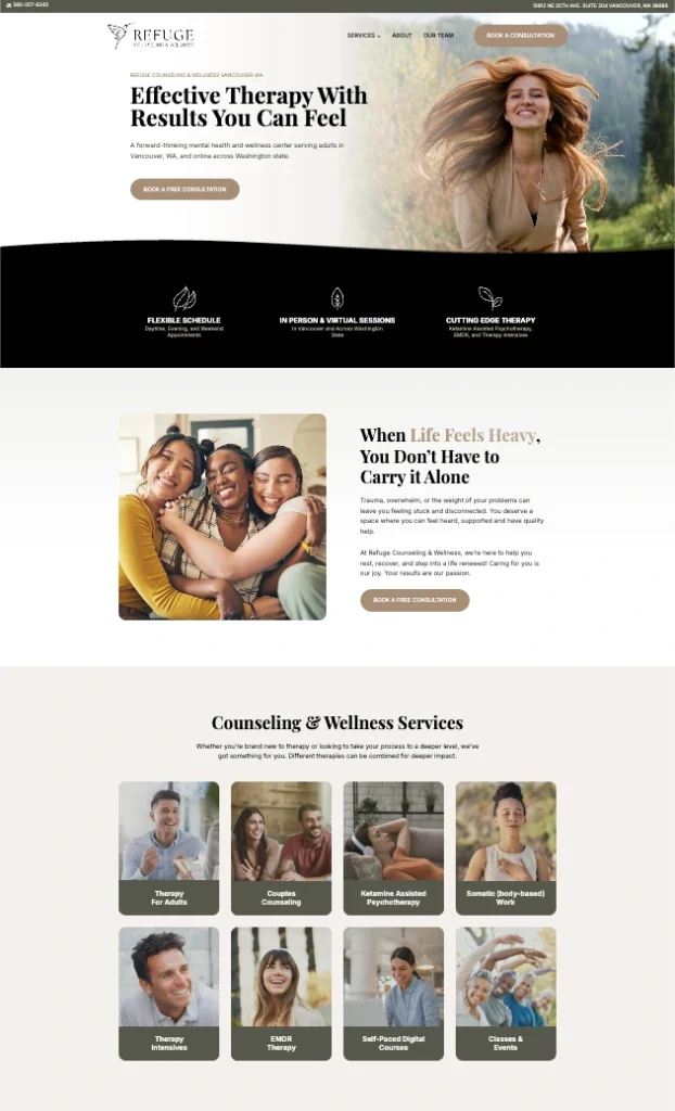 Refuge Counseling & Wellness website designed by Volume11